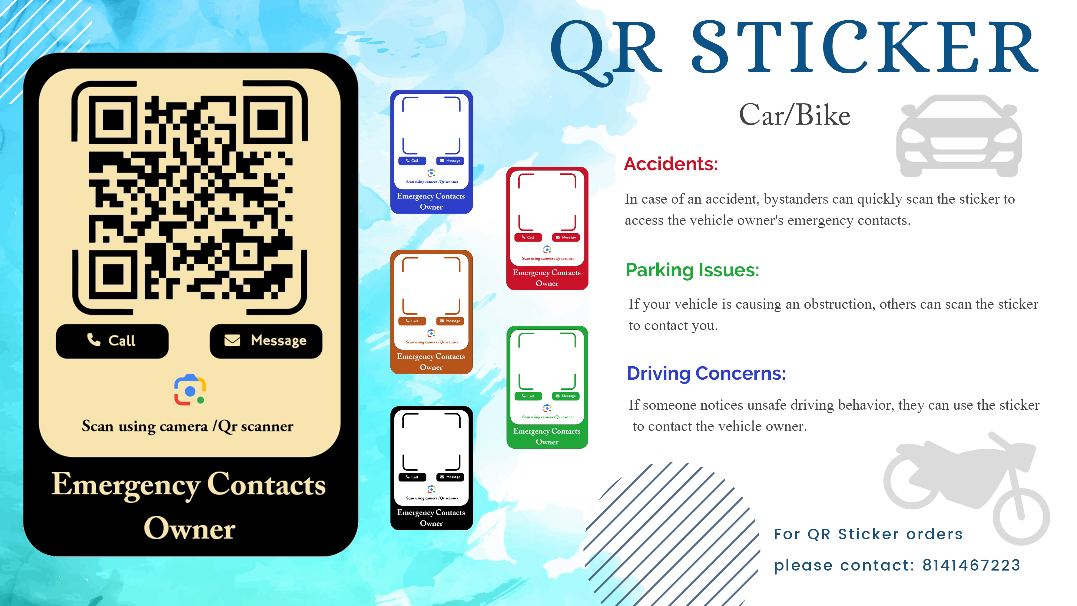 Emergency Contact QR Sticker Banner English